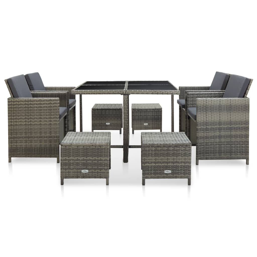 -Delige Tuinset Met Kussens Poly Rattan Grijs