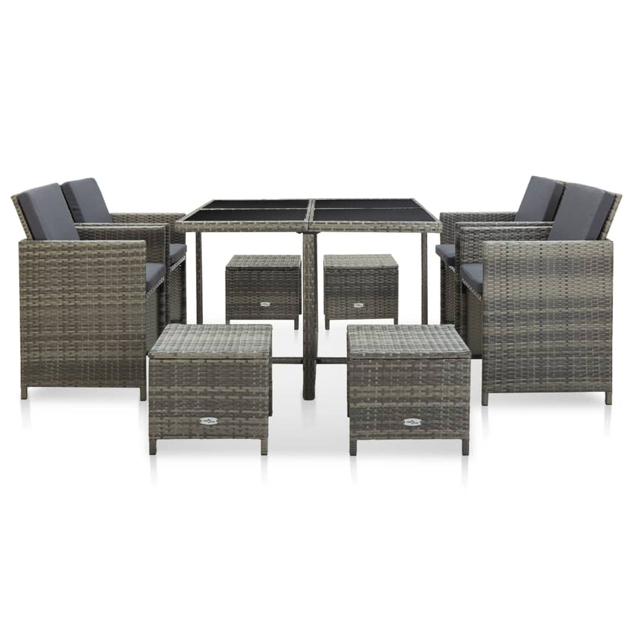 -Delige Tuinset Met Kussens Poly Rattan Grijs