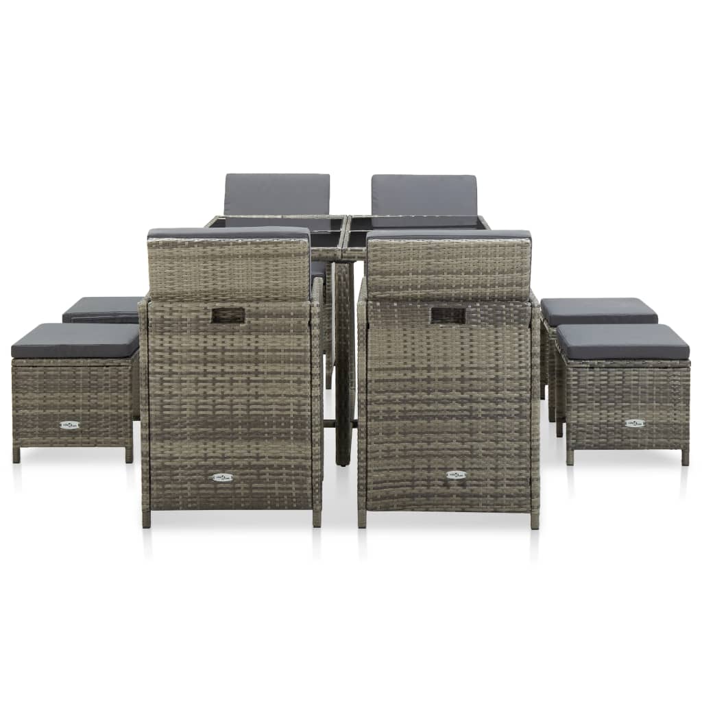 -Delige Tuinset Met Kussens Poly Rattan Grijs