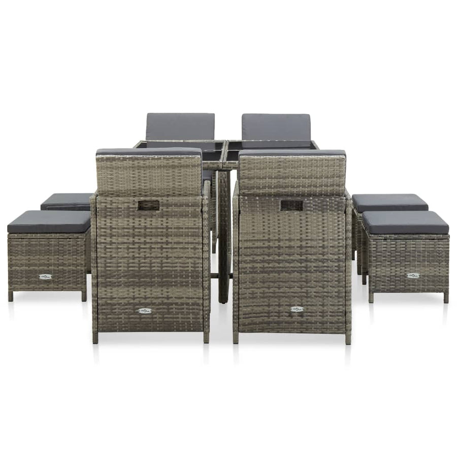 -Delige Tuinset Met Kussens Poly Rattan Grijs