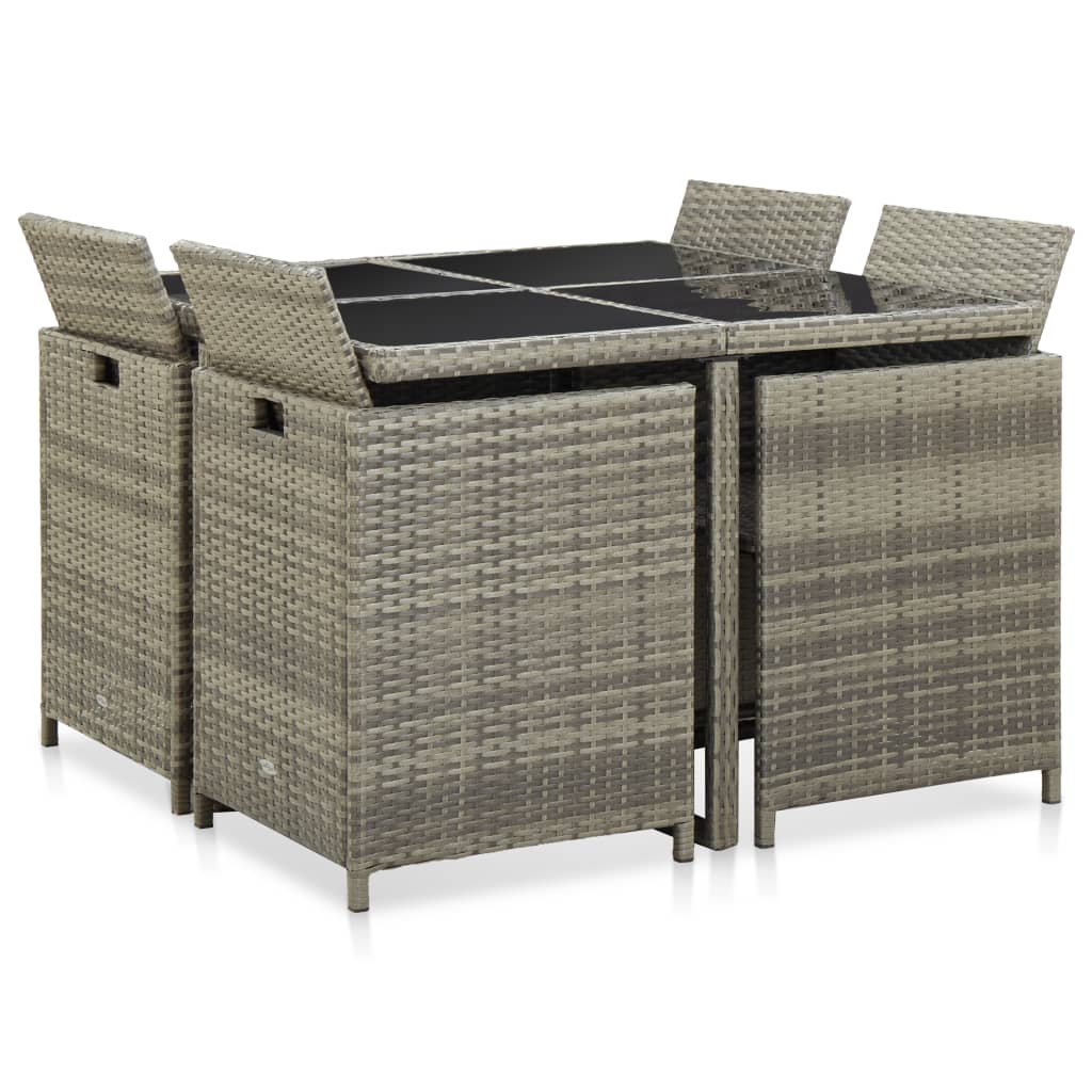 -Delige Tuinset Met Kussens Poly Rattan Grijs