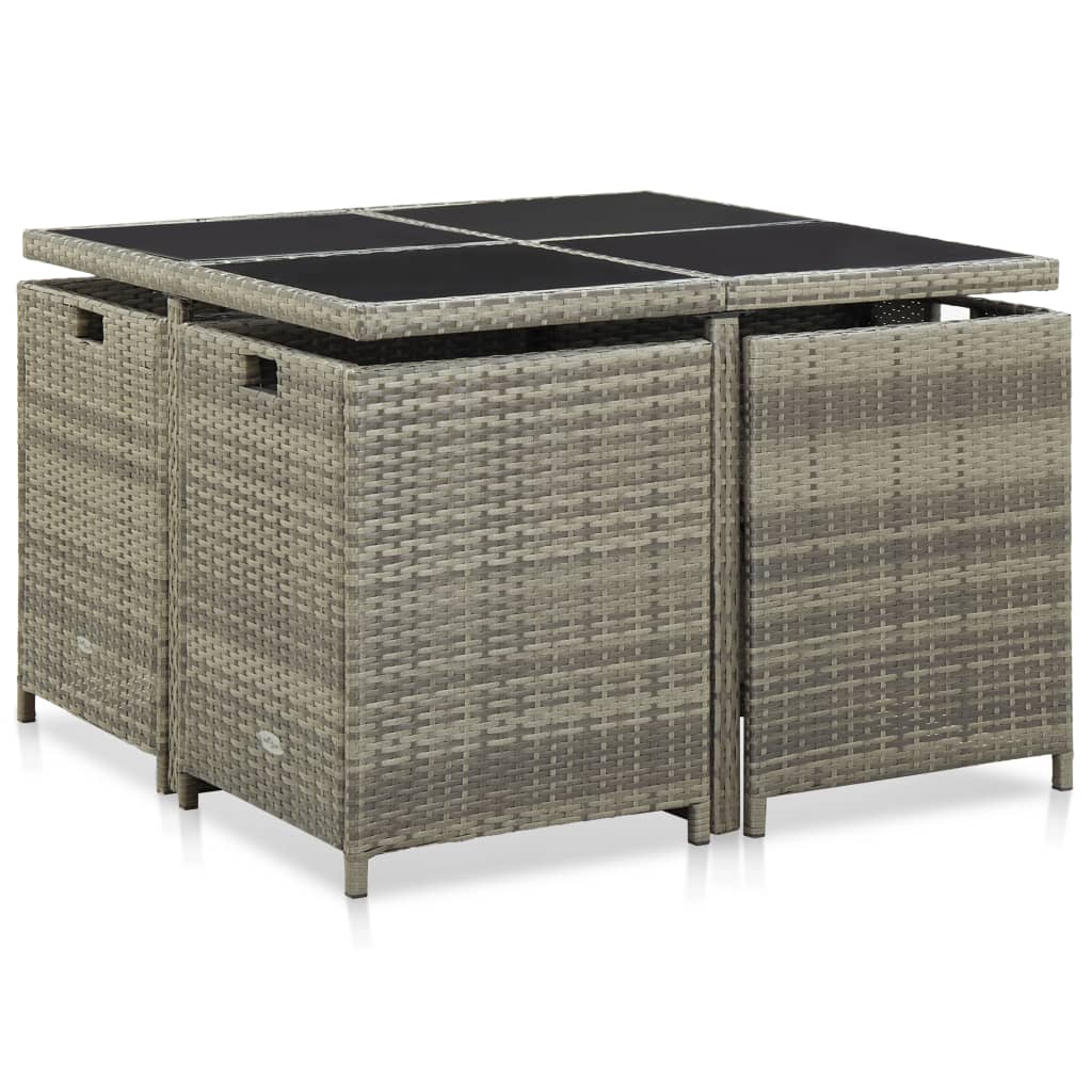 -Delige Tuinset Met Kussens Poly Rattan Grijs