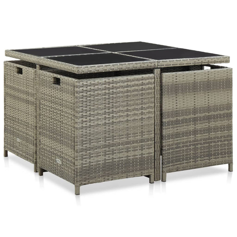 -Delige Tuinset Met Kussens Poly Rattan Grijs