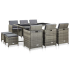 -Delige Tuinset Met Kussens Poly Rattan Grijs 167 cm tafellengte 6x Fauteuil + 4x voetensteun + Tafel