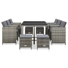-Delige Tuinset Met Kussens Poly Rattan Grijs 167 cm tafellengte 6x Fauteuil + 4x voetensteun + Tafel
