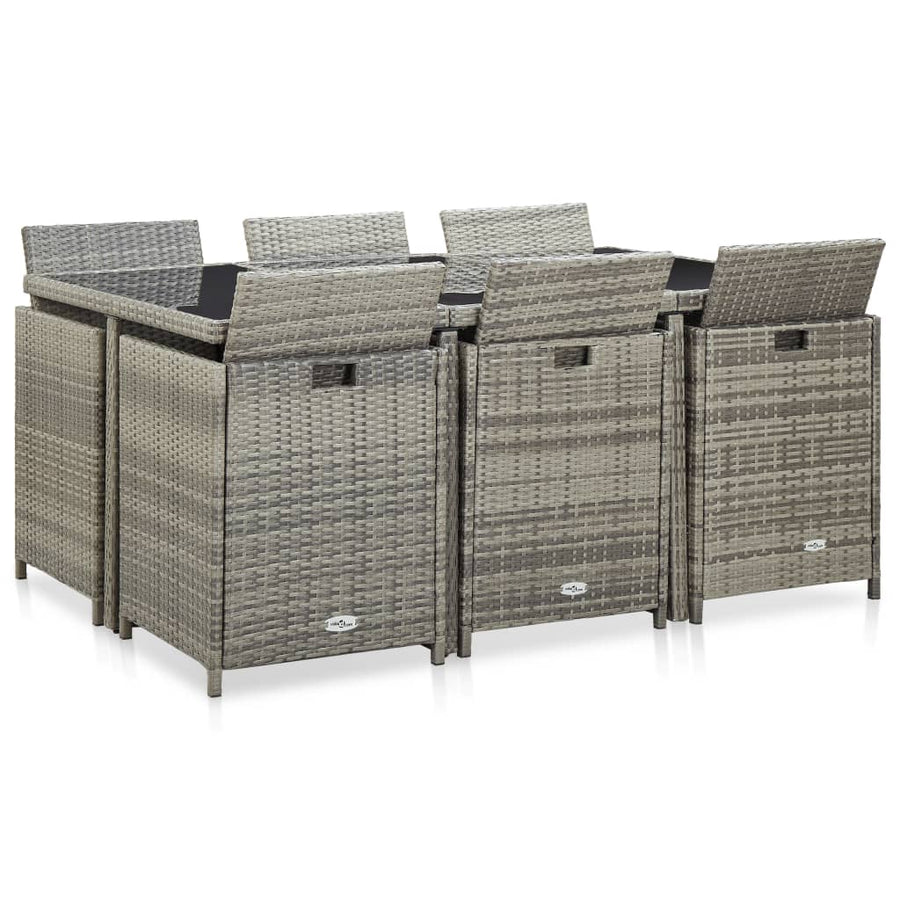 -Delige Tuinset Met Kussens Poly Rattan Grijs 167 cm tafellengte 6x Fauteuil + 4x voetensteun + Tafel