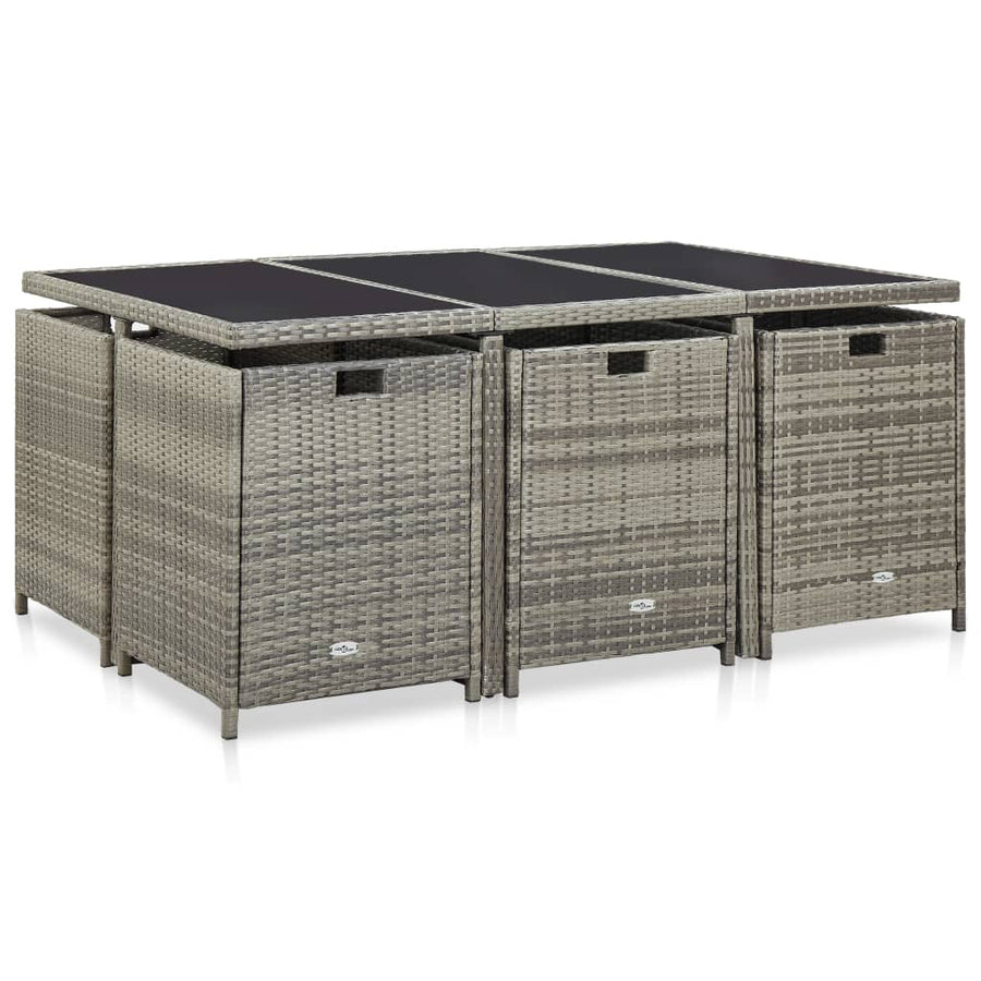 -Delige Tuinset Met Kussens Poly Rattan Grijs 167 cm tafellengte 6x Fauteuil + 4x voetensteun + Tafel
