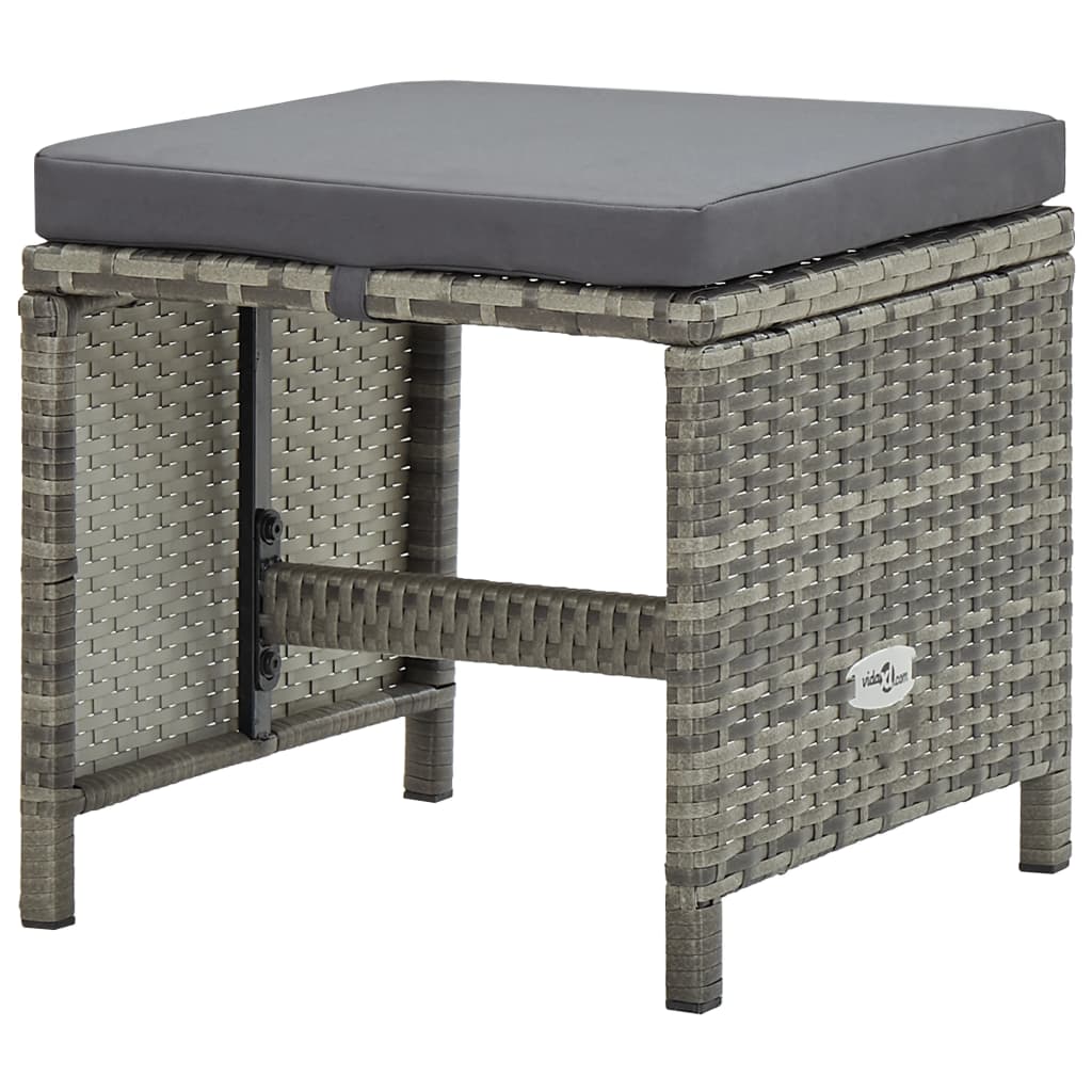 -Delige Tuinset Met Kussens Poly Rattan Grijs 167 cm tafellengte 6x Fauteuil + 4x voetensteun + Tafel