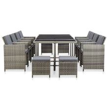 3-Delige Tuinset Met Kussens Poly Rattan Grijs 225 cm tafellengte 8x Fauteuil + 4x voetensteun + Tafel