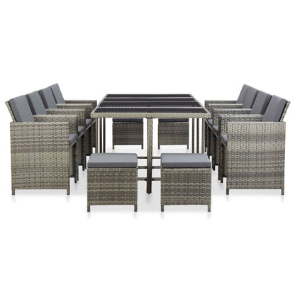 3-Delige Tuinset Met Kussens Poly Rattan Grijs 225 cm tafellengte 8x Fauteuil + 4x voetensteun + Tafel