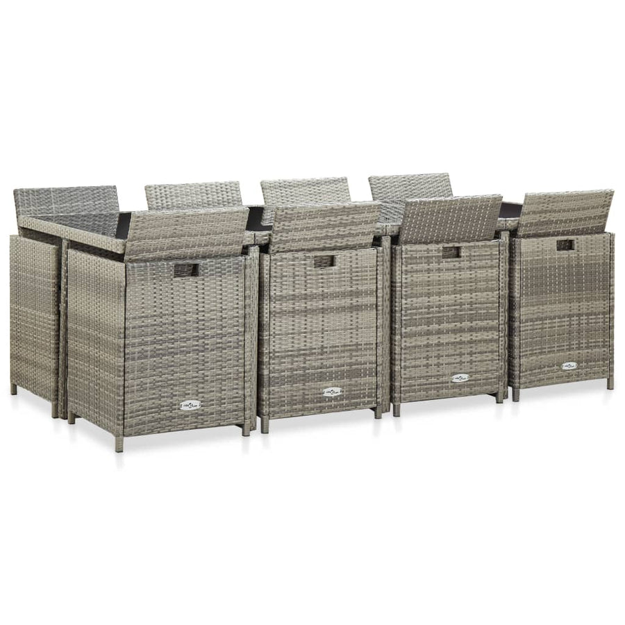 3-Delige Tuinset Met Kussens Poly Rattan Grijs 225 cm tafellengte 8x Fauteuil + 4x voetensteun + Tafel