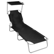 Foldable sun lounger with canopy, aluminum, black