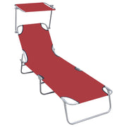Folding sun lounger with canopy, aluminium, red