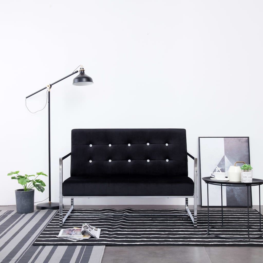 2-zitsbank met armleuningen Zwart Chroom en Fluweel