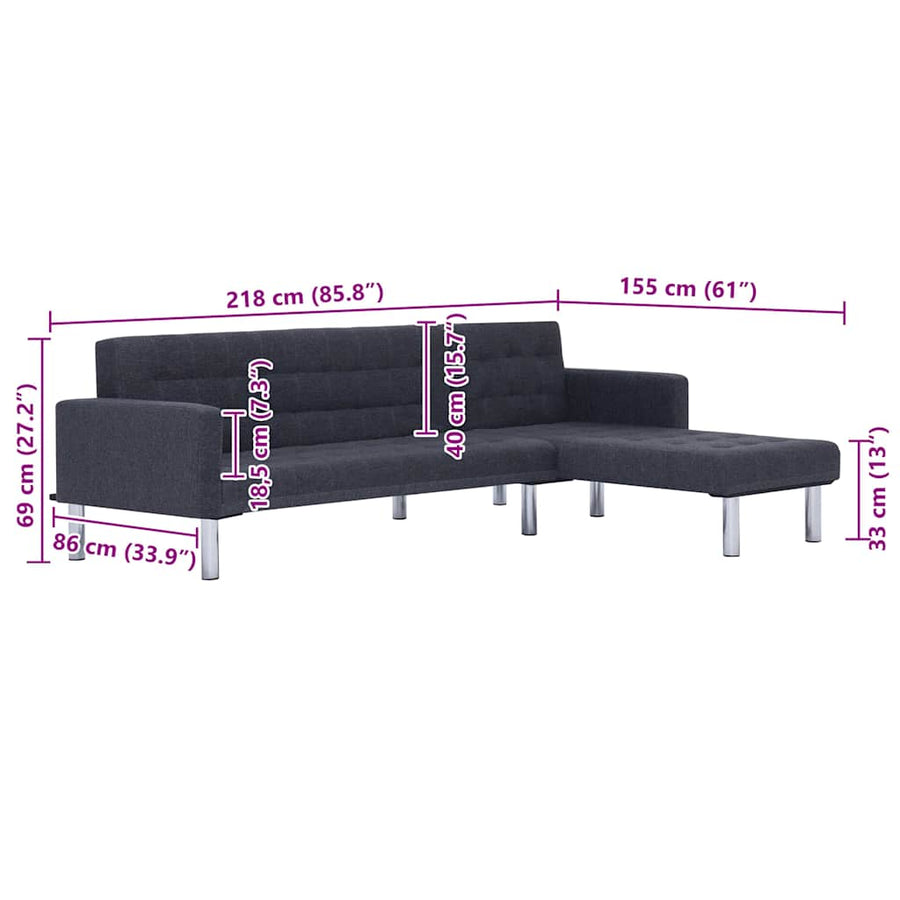 Slaapbank L-Vormig Polyester Donker