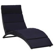 Ligbed poly rattan zwart met kussen
