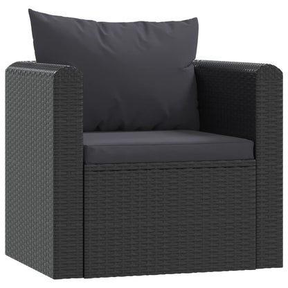 7-Delige Loungeset Met Kussens Poly Rattan Zwart 3x hoek + 2x midden + Fauteuil + Tafel