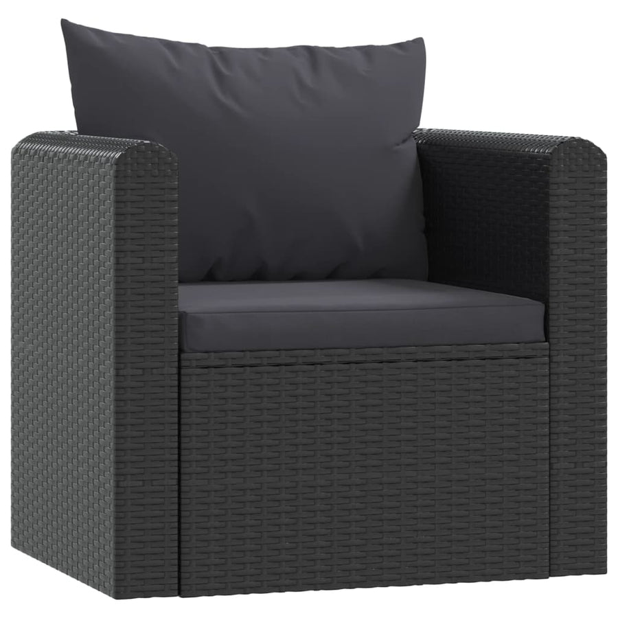 7-Delige Loungeset Met Kussens Poly Rattan Zwart 3x hoek + 2x midden + Fauteuil + Tafel