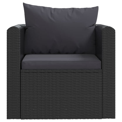 7-Delige Loungeset Met Kussens Poly Rattan Zwart 3x hoek + 2x midden + Fauteuil + Tafel