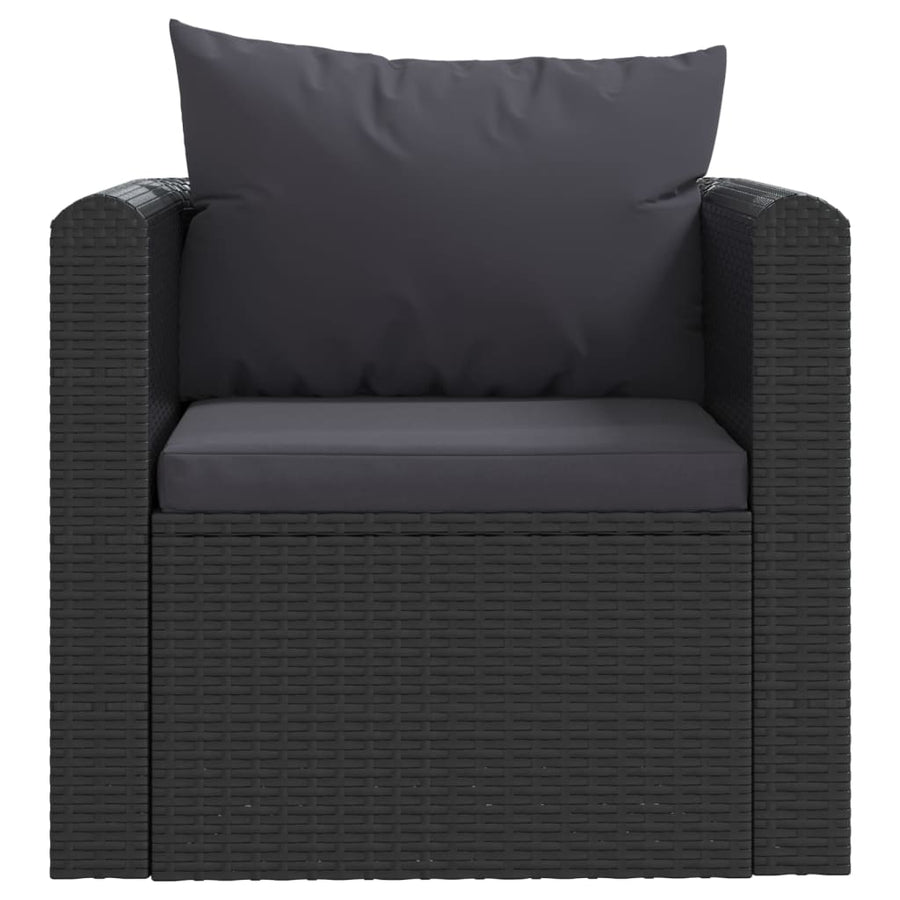 7-Delige Loungeset Met Kussens Poly Rattan Zwart 3x hoek + 2x midden + Fauteuil + Tafel