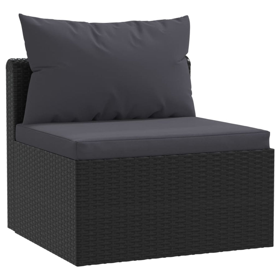 7-Delige Loungeset Met Kussens Poly Rattan Zwart 3x hoek + 2x midden + Fauteuil + Tafel