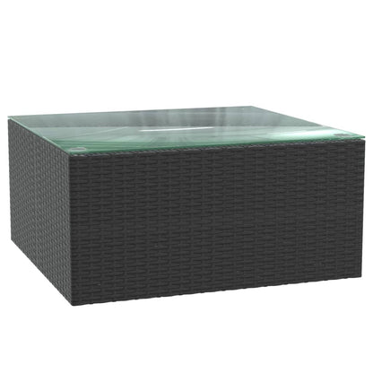 7-Delige Loungeset Met Kussens Poly Rattan Zwart 3x hoek + 2x midden + Fauteuil + Tafel