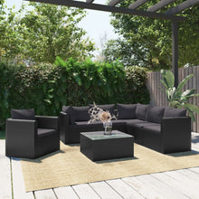 7-Delige Loungeset Met Kussens Poly Rattan Zwart 3x hoek + 2x midden + Fauteuil + Tafel