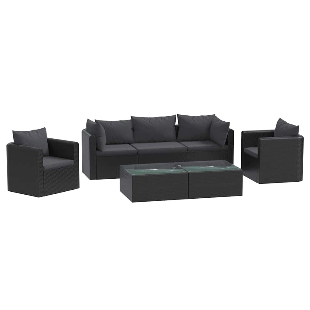 7-Delige Loungeset Met Kussens Poly Rattan Zwart 1