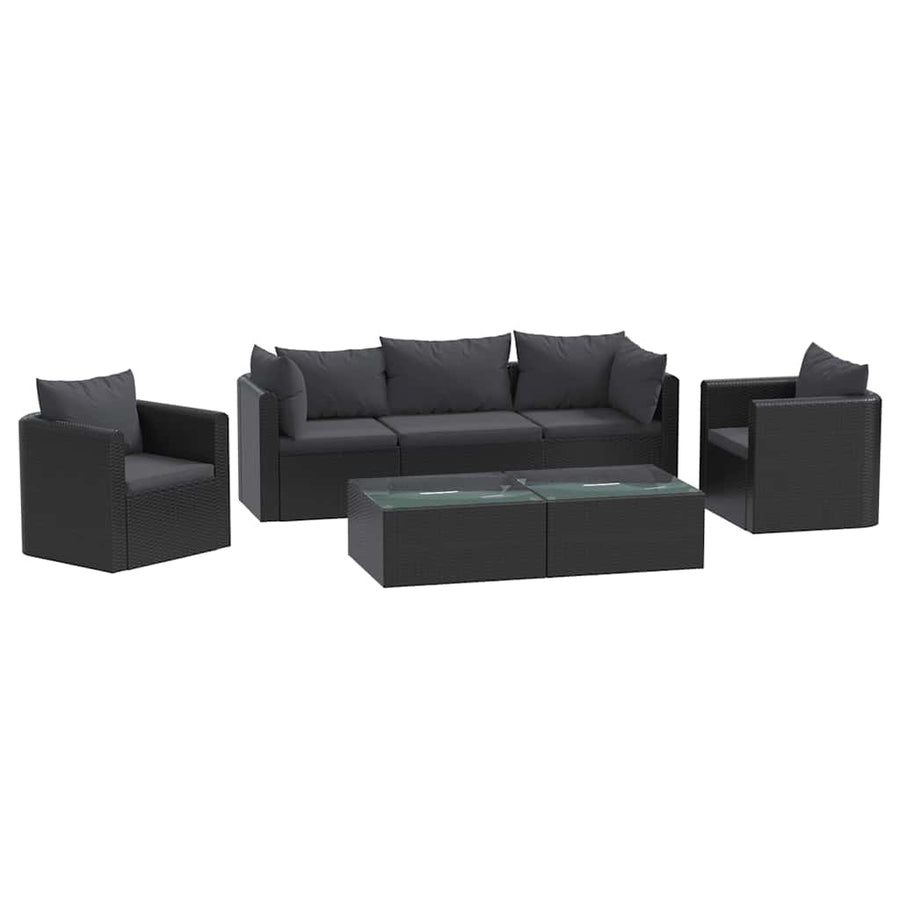 7-Delige Loungeset Met Kussens Poly Rattan Zwart 1