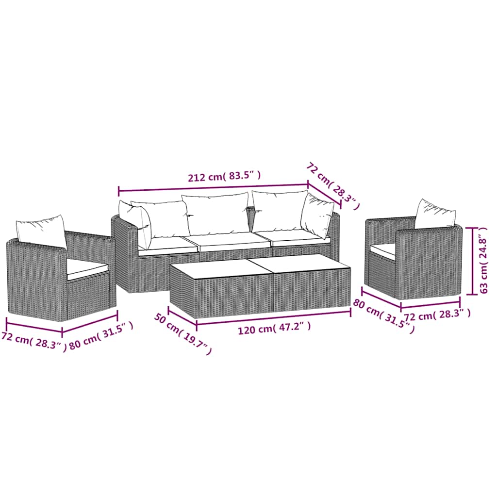 7-Delige Loungeset Met Kussens Poly Rattan Zwart 1