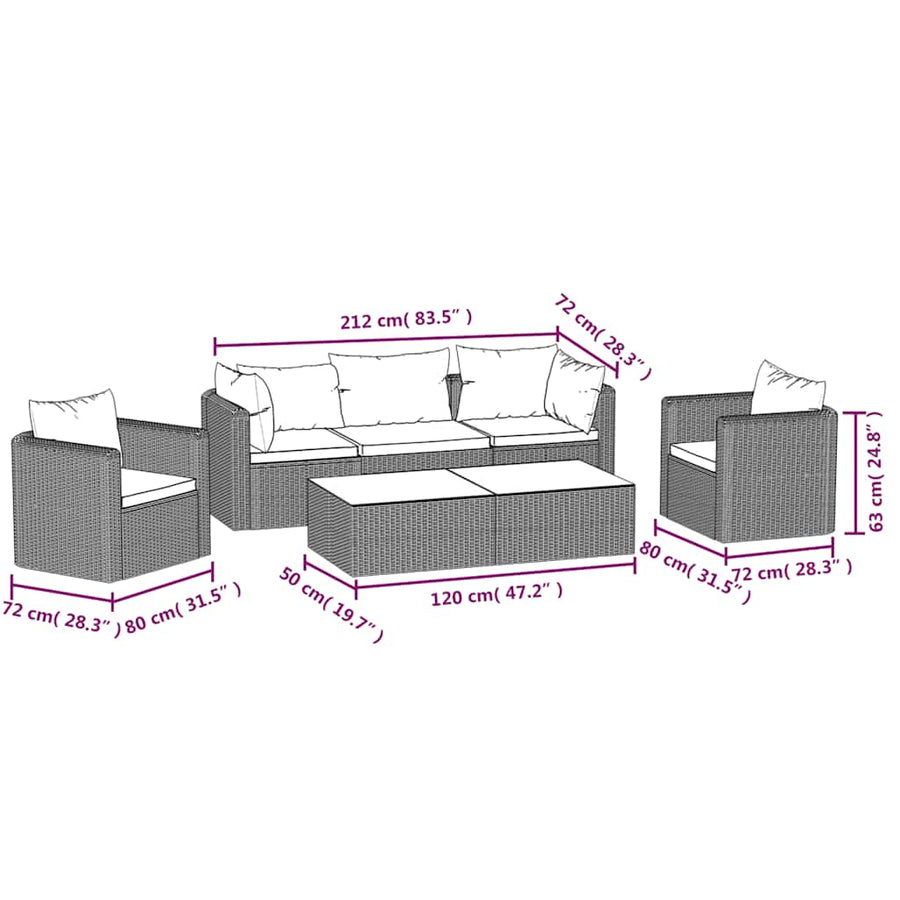 7-Delige Loungeset Met Kussens Poly Rattan Zwart 1