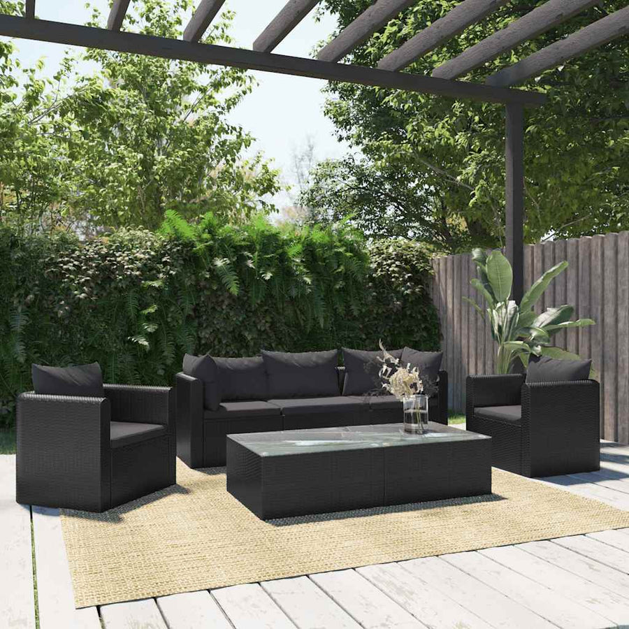 7-Delige Loungeset Met Kussens Poly Rattan Zwart 1