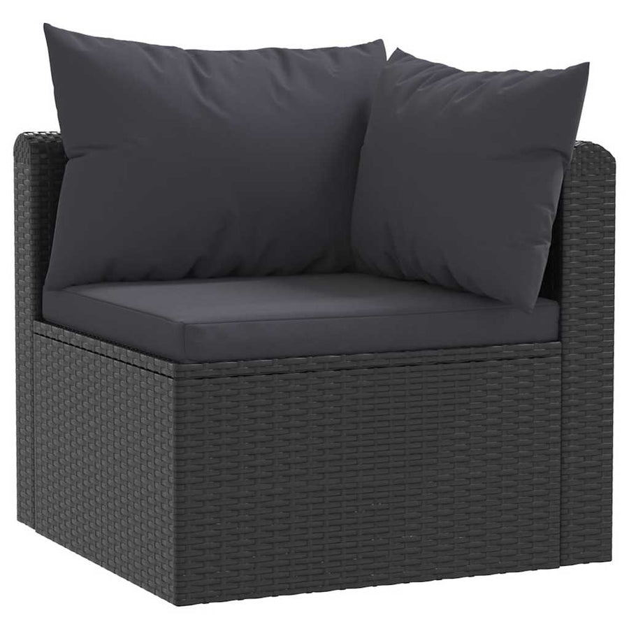 5-delige Loungeset met kussens poly rattan zwart
