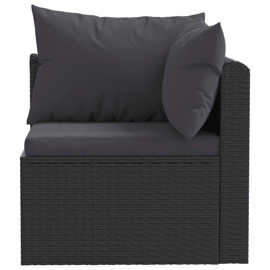 5-delige Loungeset met kussens poly rattan zwart
