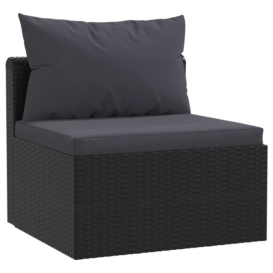 5-delige Loungeset met kussens poly rattan zwart