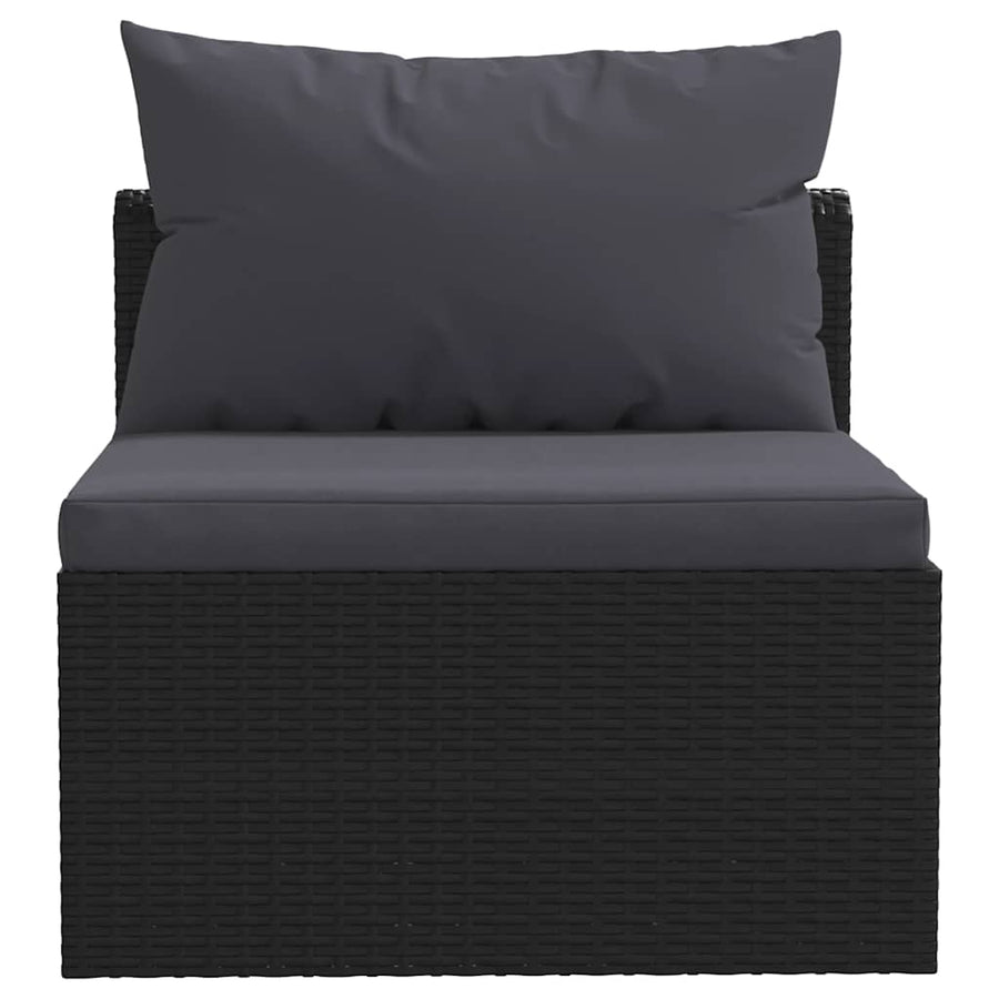 5-delige Loungeset met kussens poly rattan zwart