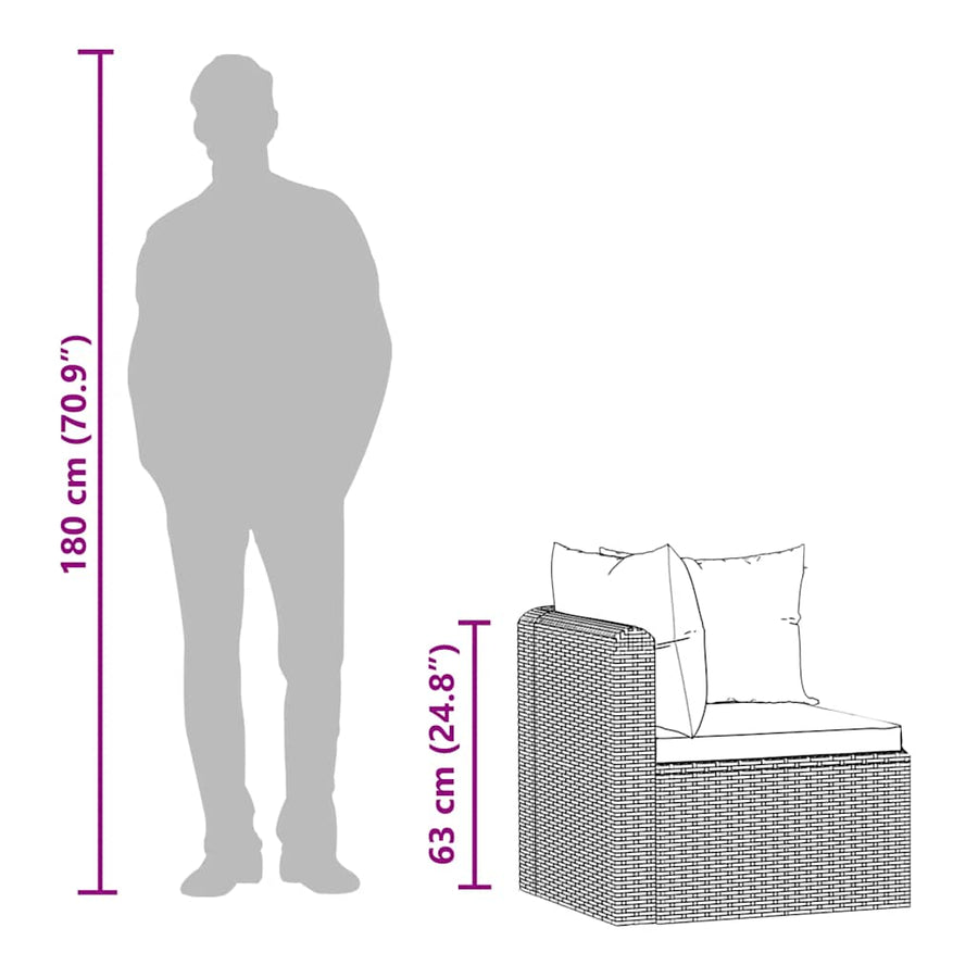 5-delige Loungeset met kussens poly rattan zwart