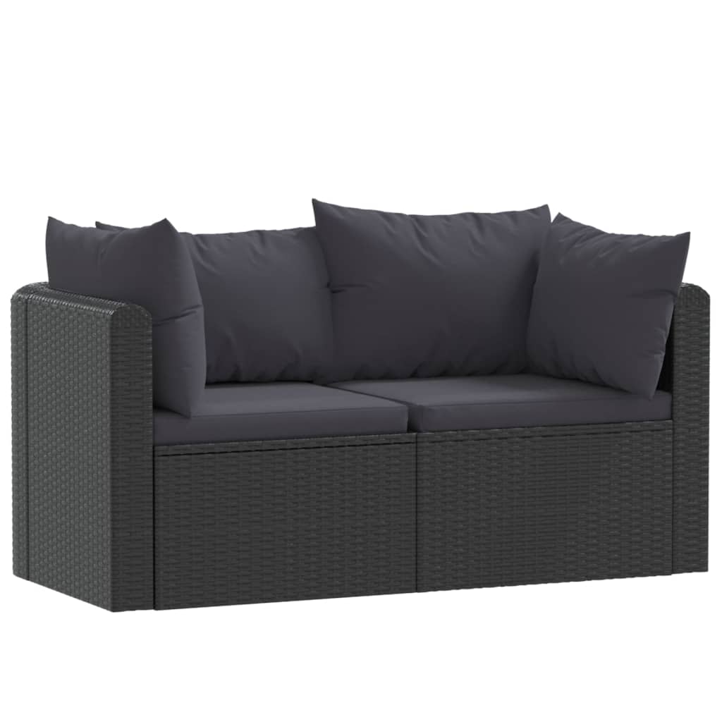 2-Delige Loungeset Met Kussens Poly Rattan Zwart Tweezitsbank