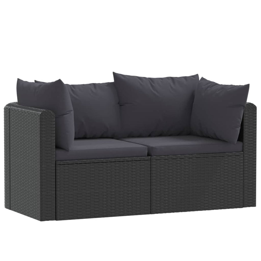 2-Delige Loungeset Met Kussens Poly Rattan Zwart Tweezitsbank