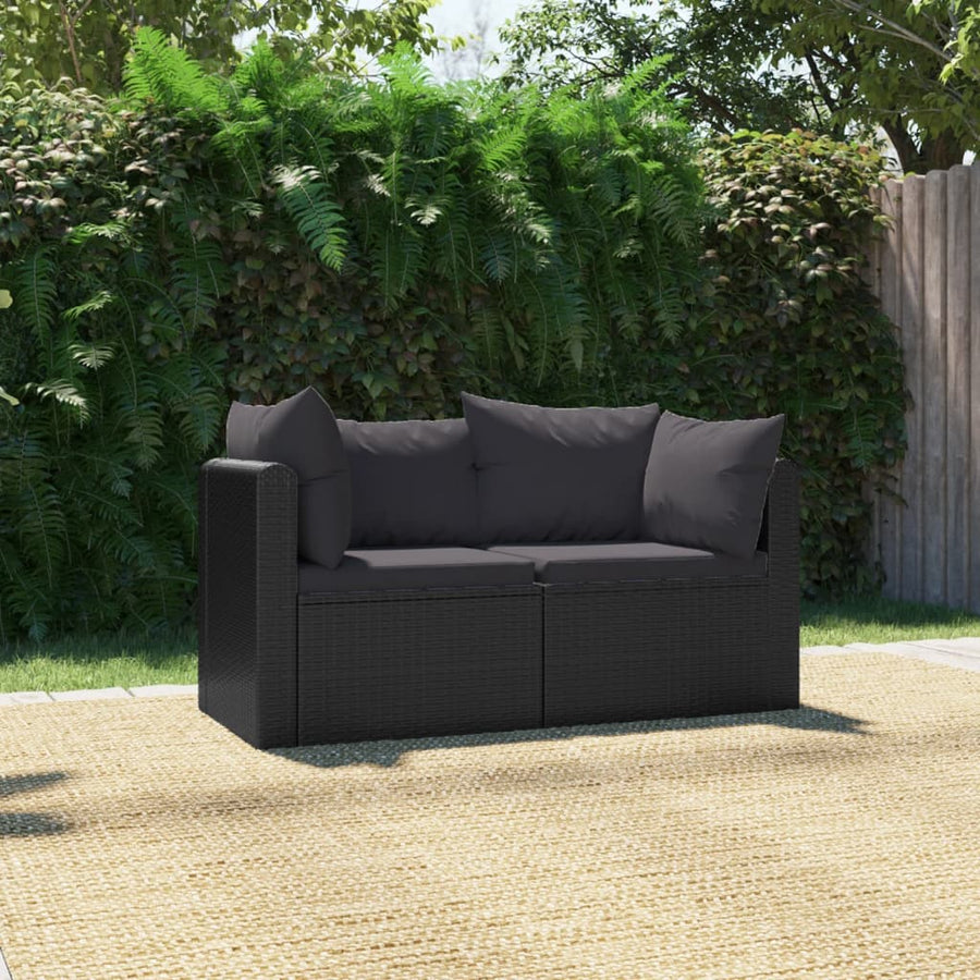 2-Delige Loungeset Met Kussens Poly Rattan Zwart Tweezitsbank