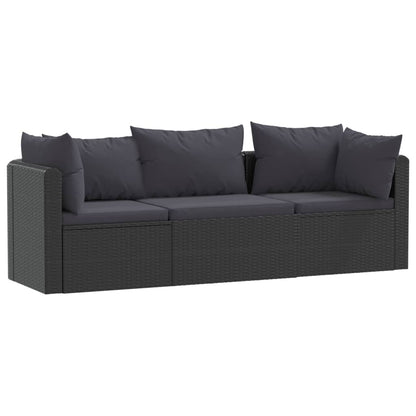 3-Delige Loungeset Met Kussens Poly Rattan Zwart Driezitsbank