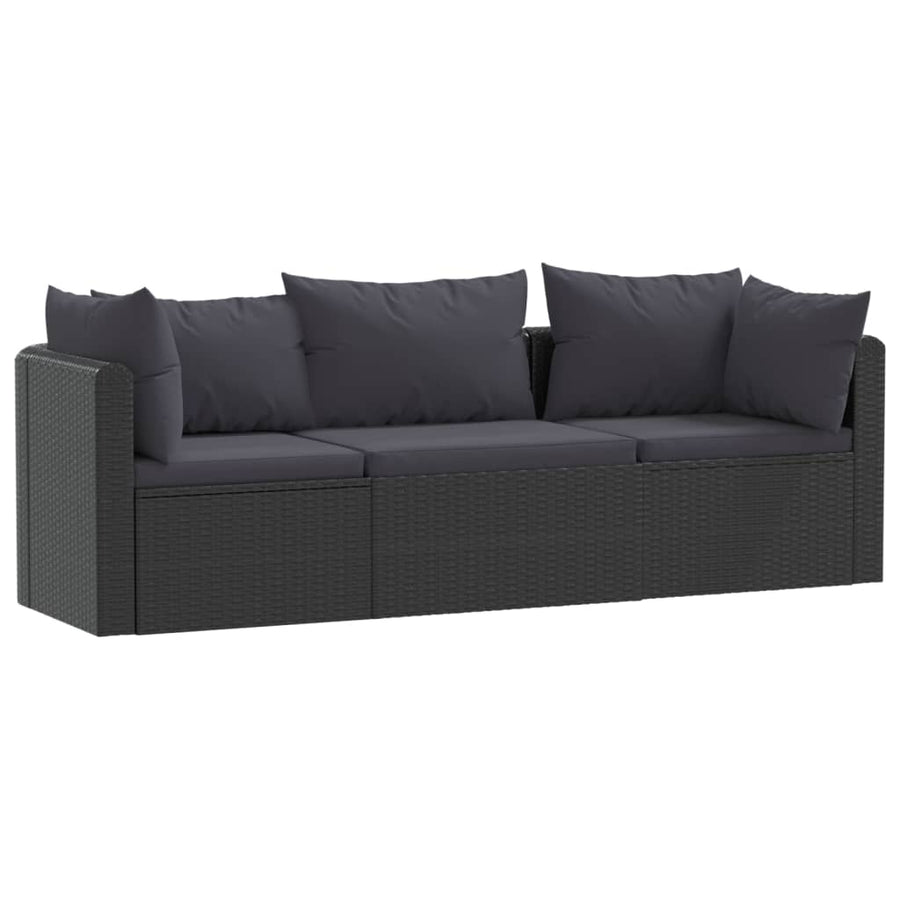 3-Delige Loungeset Met Kussens Poly Rattan Zwart Driezitsbank