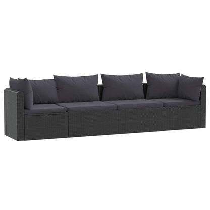 4-Delige Loungeset Met Kussens Poly Rattan Zwart Vierzitsbank