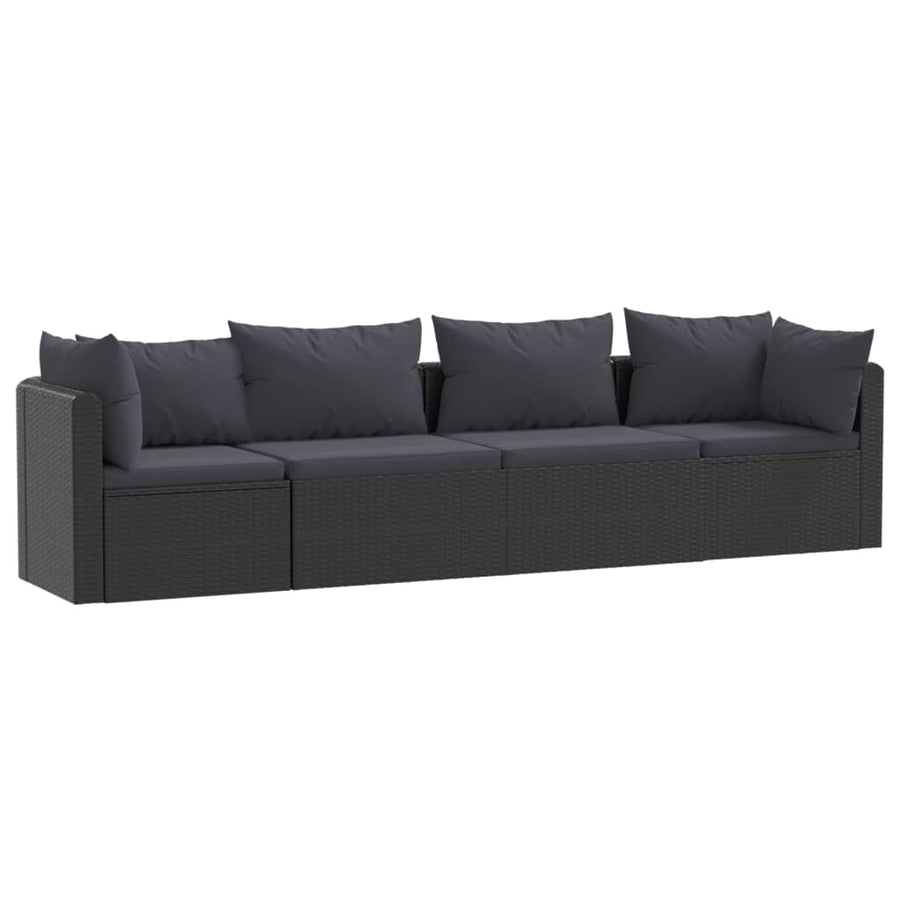 4-Delige Loungeset Met Kussens Poly Rattan Zwart Vierzitsbank
