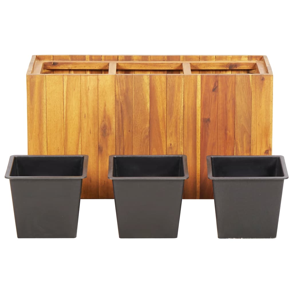 Plantenbak Verhoogd Met 3 Potten Massief Acaciahout 66.5 x 25 x 35 cm