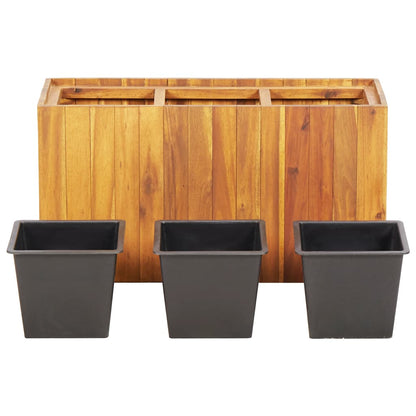 Plantenbak Verhoogd Met 3 Potten Massief Acaciahout 66.5 x 25 x 35 cm