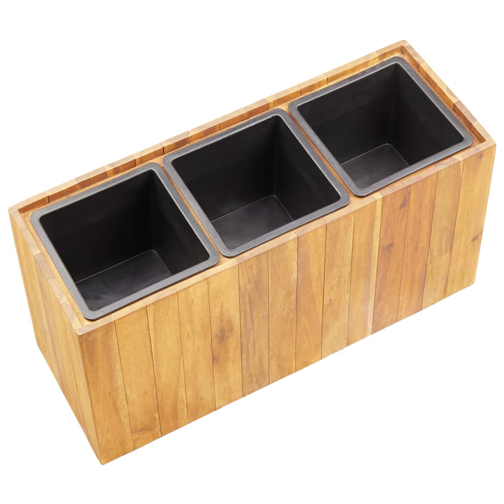 Plantenbak Verhoogd Met 3 Potten Massief Acaciahout 66.5 x 25 x 35 cm