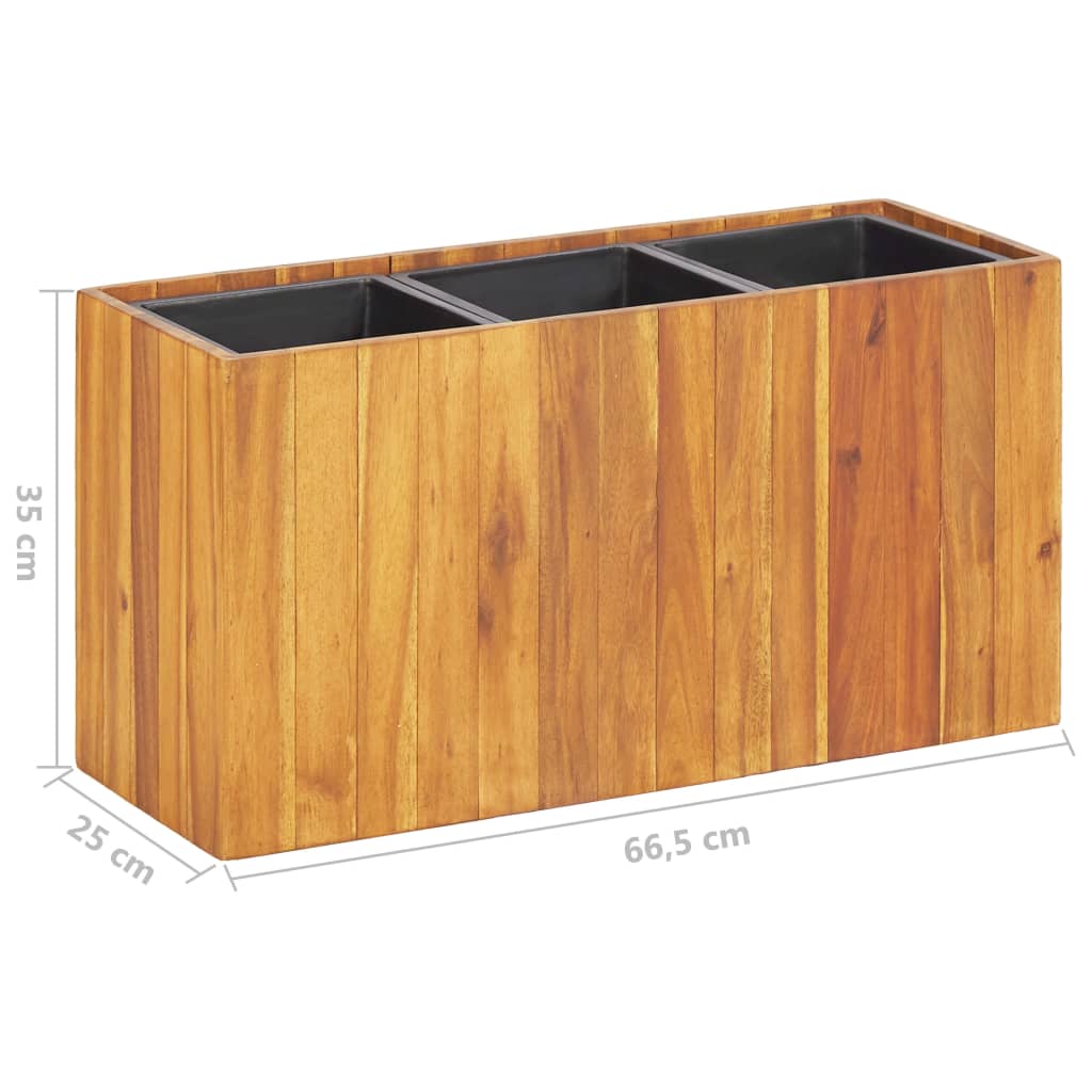 Plantenbak Verhoogd Met 3 Potten Massief Acaciahout 66.5 x 25 x 35 cm