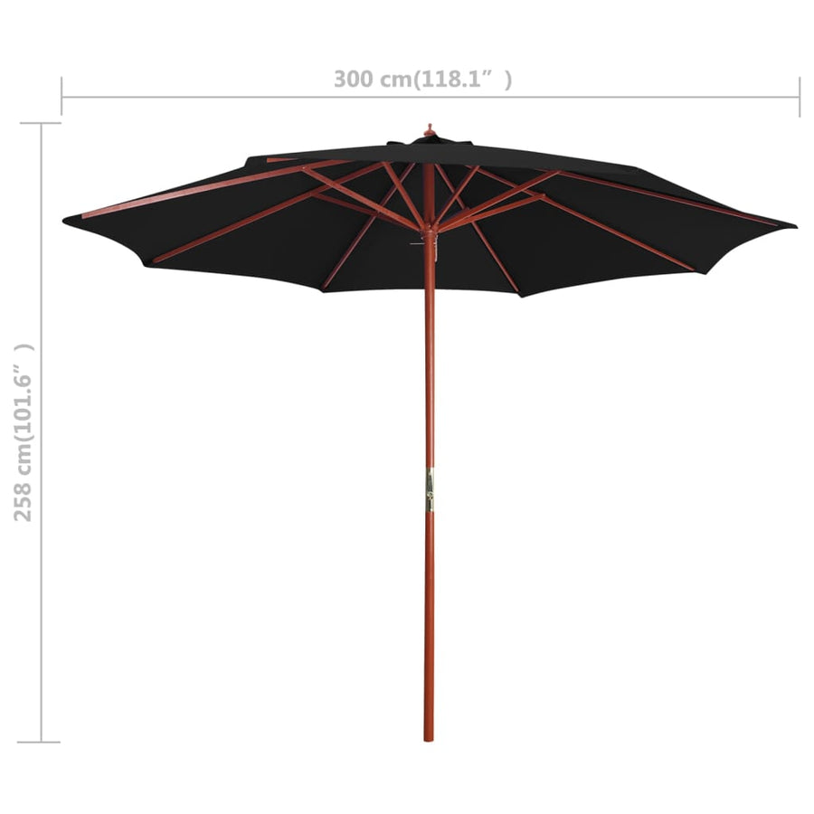 Parasol Met Houten Paal 300X258 Cm Zwart
