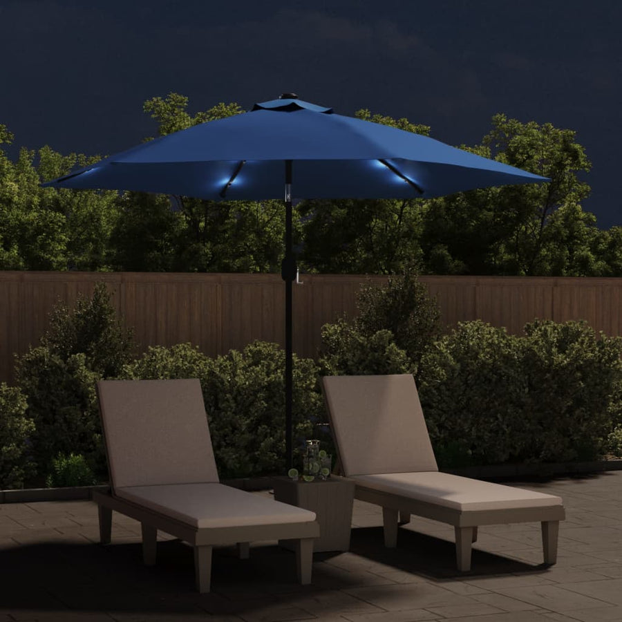 Parasol met LED-verlichting en stalen paal 300 cm azuurblauw